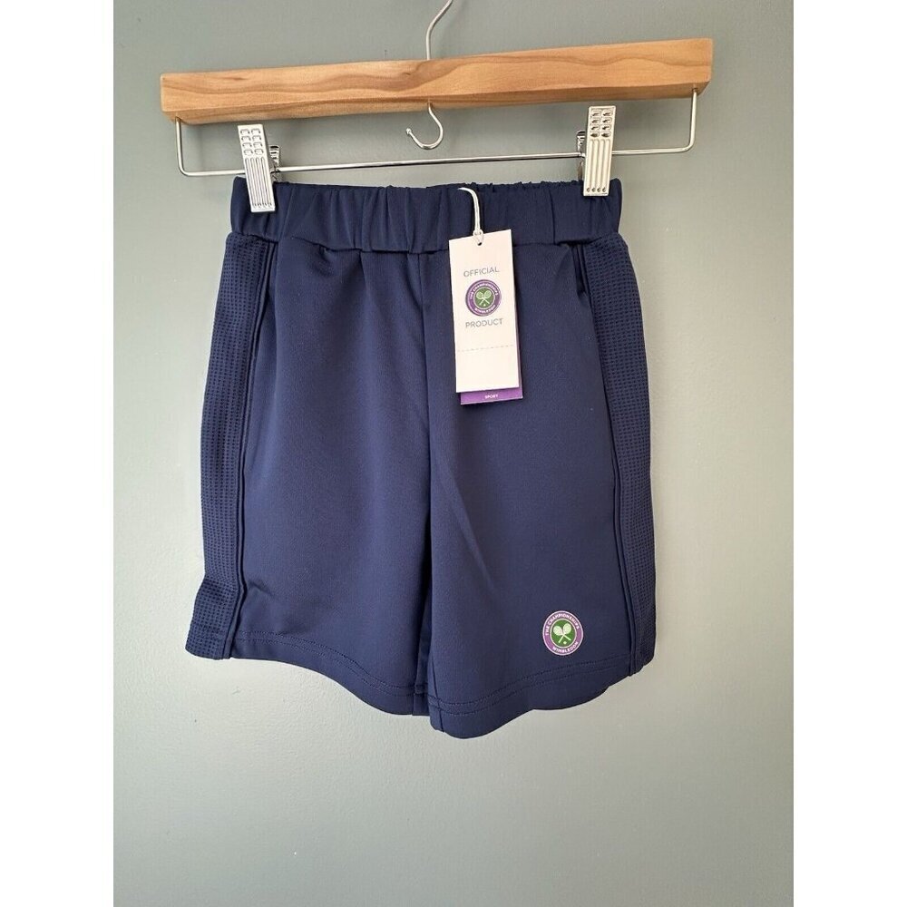 NWT Kids Wimbledon Official Tennis Performance Shorts Size youth 4 - 5 Yrs Navy